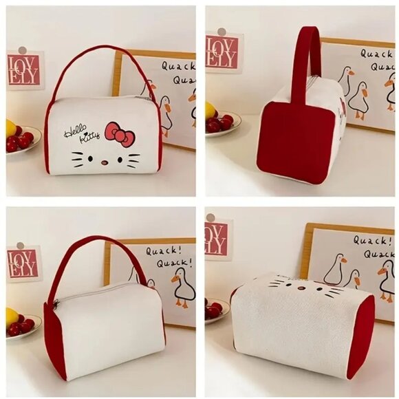 Hello Kitty Canvas Handbag – Foldable & Portable Cosmetic Travel Bag | Zipper - Picture 2 of 3